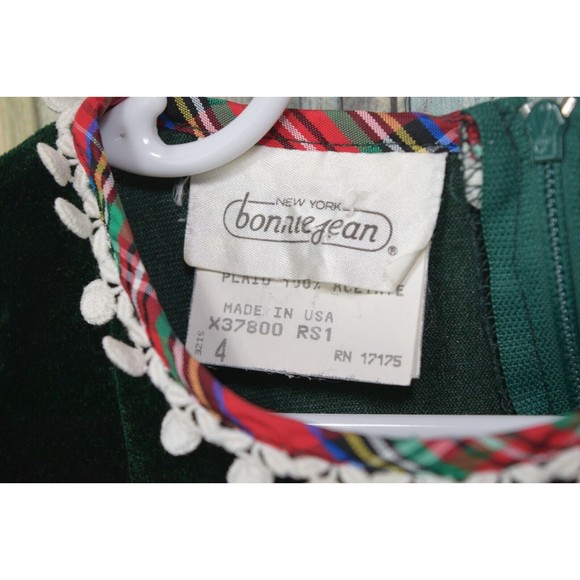 Vintage Bonnie Jean Green Velvet Layered Dress Size 4 Toddler - Picture 10 of 12